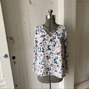 Watercolor Print Criss Cross Apt 9 Top LG